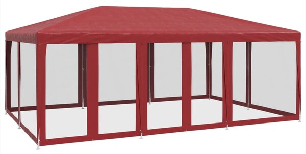 Šator za zabave s 10 mrežastih bočnih zidova crveni 6x4 m HDPE - Crvena / 6 x 4 m