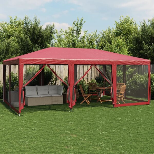 Šator za zabave s 10 mrežastih bočnih zidova crveni 6x4 m HDPE - Crvena / 6 x 4 m