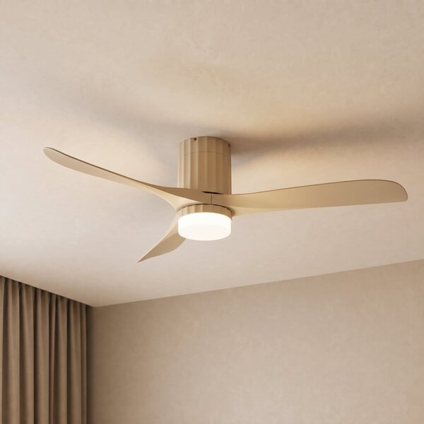 Lucande Novri LED stropni ventilator, bež, Ø 132 cm, CCT, Bež, Dnevni boravak/blagovaonica, Plastika