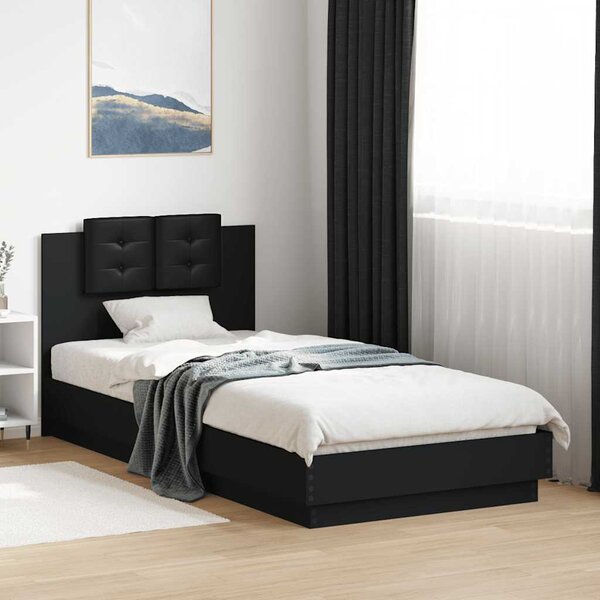 Okvir kreveta s uzglavljem crni 90 x 200 cm konstruirano drvo - Crna / 90 x 200 cm