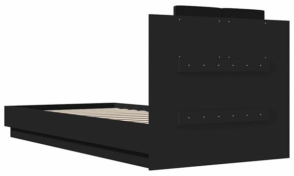 Okvir kreveta s uzglavljem crni 90 x 200 cm konstruirano drvo - Crna / 90 x 200 cm