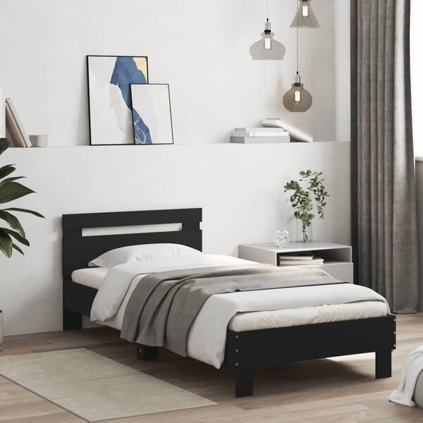 Okvir kreveta s uzglavljem crni 90 x 200 cm konstruirano drvo - Crna / 90 x 200 cm