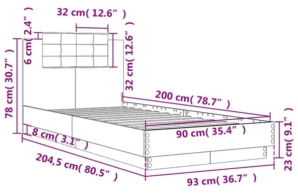 Okvir kreveta s uzglavljem crni 90 x 200 cm konstruirano drvo - Crna / 90 x 200 cm
