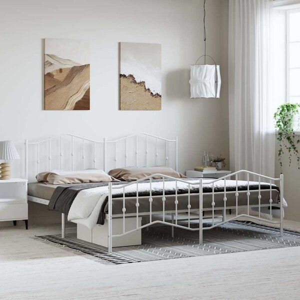 Metalni okvir kreveta uzglavlje i podnožje bijeli 193 x 203 cm - Bijela / 193 x 203 cm