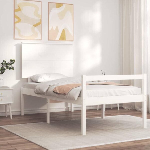 Krevet za starije s uzglavljem bijeli mali od masivnog drva - Bijela / 90 x 190 cm