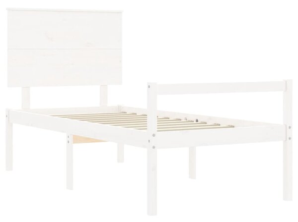 Krevet za starije s uzglavljem bijeli mali od masivnog drva - Bijela / 90 x 190 cm