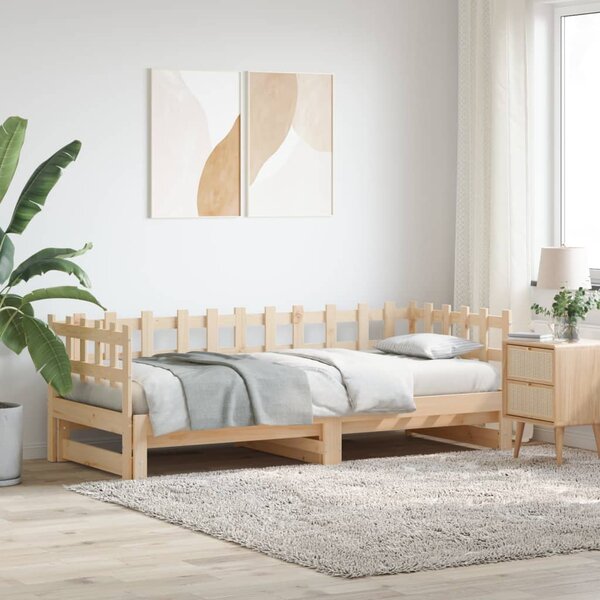 Dnevni ležaj na izvlačenje 2x (80 x 200) cm od masivne borovine - Smeđa / 80 x 200 cm