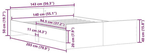 Okvir kreveta s uzglavljem i podnožjem boja hrasta 140 x 200 cm - Smeđa / 140 x 200 cm