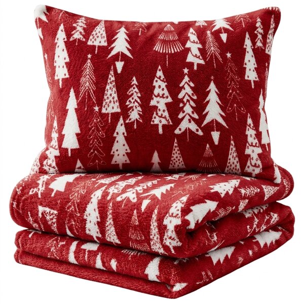 Posteljina od mikropliša CHRISTMAS TREES crvena Dimenzije posteljine: 2 kom 70 x 90 cm | 200 x 220 cm