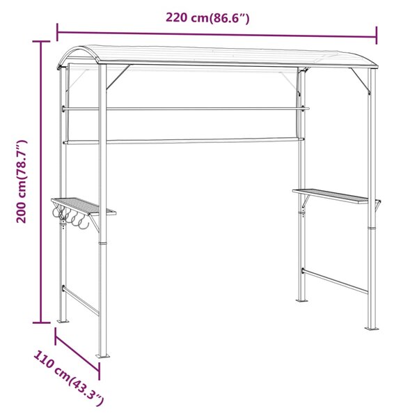 Sjenica s krovom 220 x 110 x 200 cm antracit - Antracitno siva / N/A