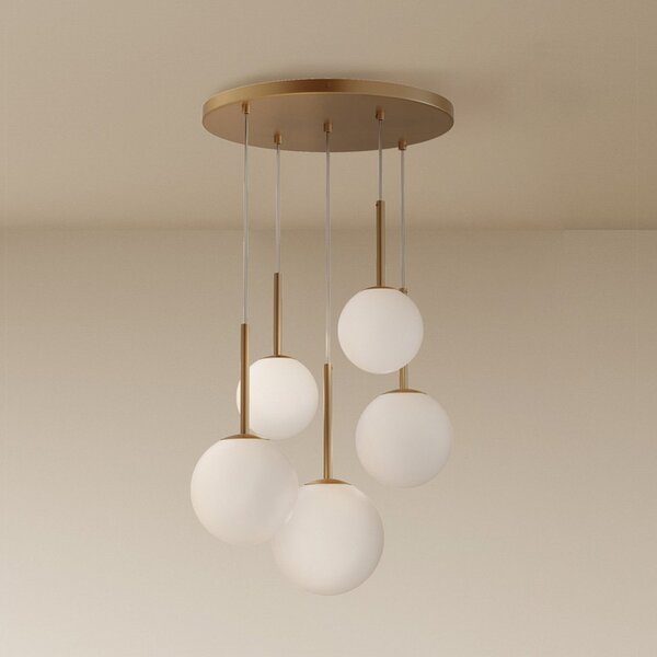 Maytoni viseća lampa Osnovni oblik, zlatna, Ø 58 cm 5 žarulja, staklo, prigušiva, Zlato / mjed, Dnevni boravak/blagovaonica, Staklo, Metak