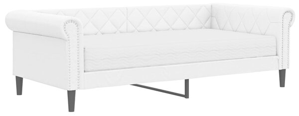 Dnevni krevet s madracem bijeli 90 x 200 cm od umjetne kože - Bijela / 90 x 200 cm