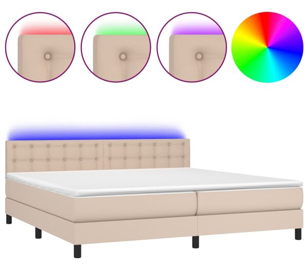 Krevet box spring madrac LED cappuccino 200x200cm umjetna koža - Smeđa / 200 x 200 cm