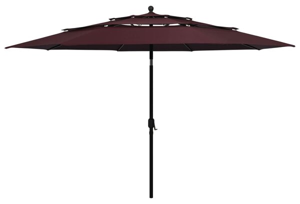 Vrtni suncobran s 3 razine i aluminijskim stupom 3,5 m bordo - Crvena / 3.5 m