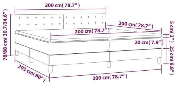 Krevet box spring madrac LED cappuccino 200x200cm umjetna koža - Smeđa / 200 x 200 cm