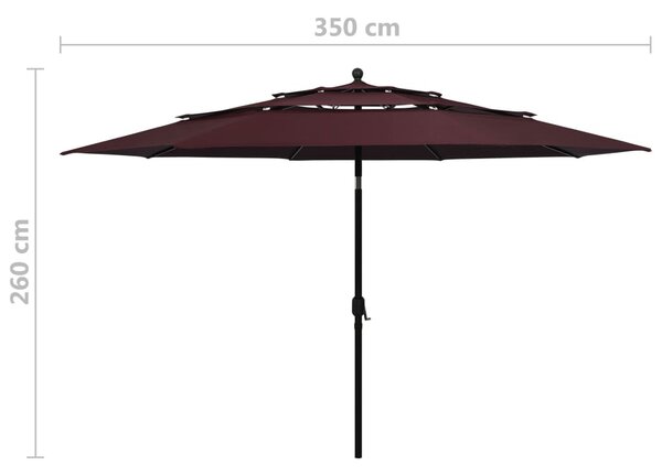 Vrtni suncobran s 3 razine i aluminijskim stupom 3,5 m bordo - Crvena / 3.5 m