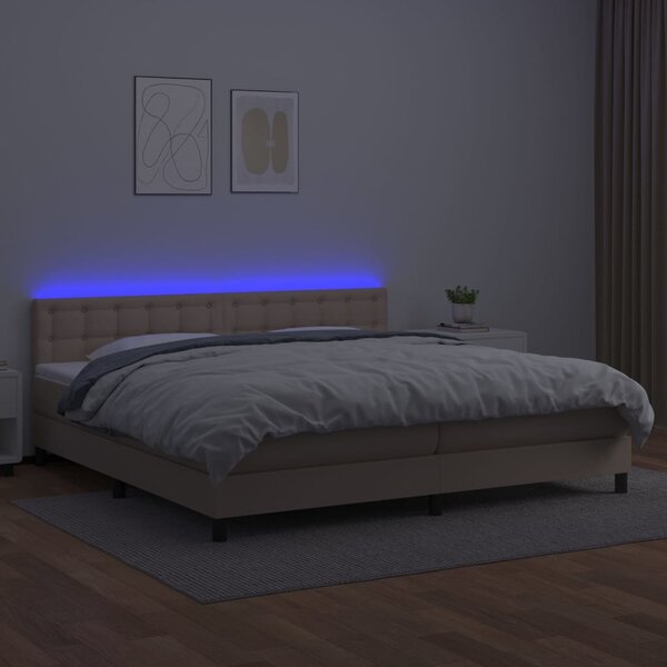 Krevet box spring madrac LED cappuccino 200x200cm umjetna koža - Smeđa / 200 x 200 cm