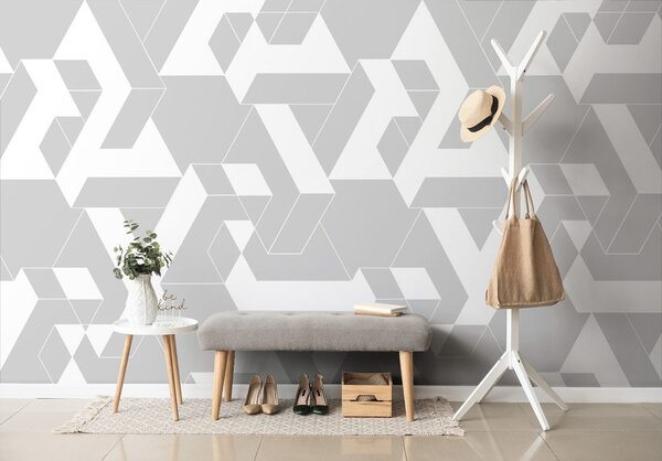 Tapeta geometrijska slagalica u sivo-bijeloj