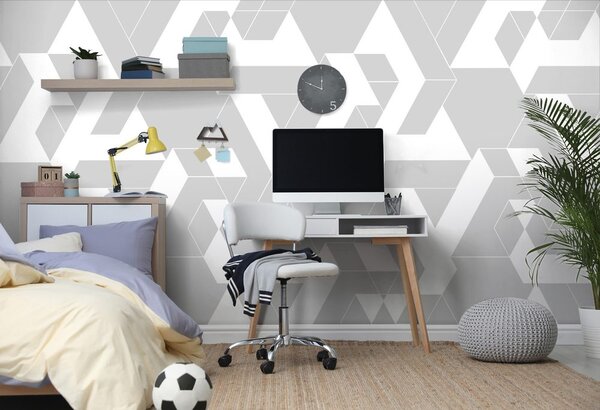 Tapeta geometrijska slagalica u sivo-bijeloj