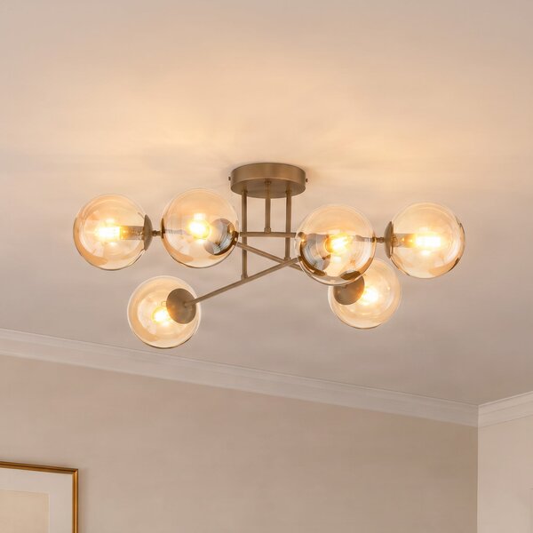 EMIBIG LIGHTING Stropna svjetiljka RIMA, bež, Ø 75 cm, 6-svjetiljkasta, staklo/metal, E14, prigušiva, Bež, Dnevni boravak/blagovaonica, Staklo, Metak