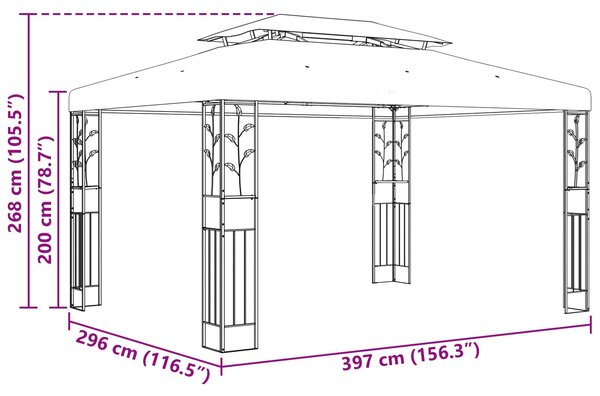 Gazebo 3,97 x 2,96 x 2,68 m Vinska crvena Poliester i čelik - Crvena / 3,97 x 2,96 x 2,68 m