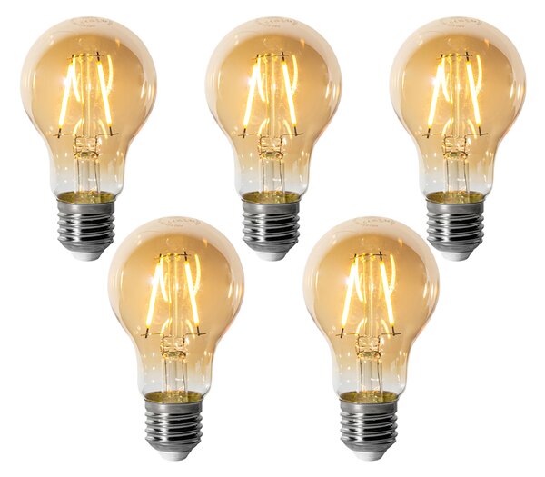 Set od 5 E27 prigušivih LED žarulja A60 zlatne 3W 310 lm 2200K
