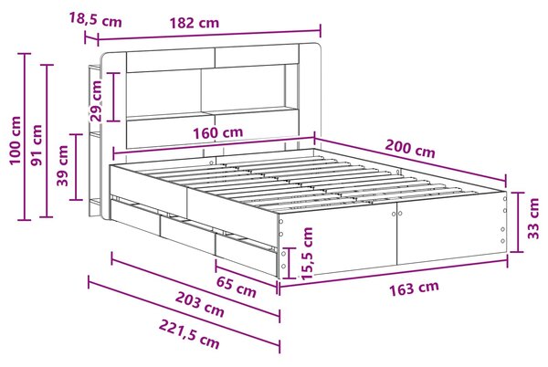 Okvir kreveta s pohranom Crna 160 x 200 cm Konstruirano drvo - Crna / 160 x 200 cm