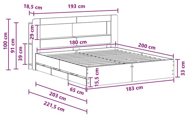 Okvir kreveta s pohranom Crna 180 x 200 cm Konstruirano drvo - Crna / 180 x 200 cm