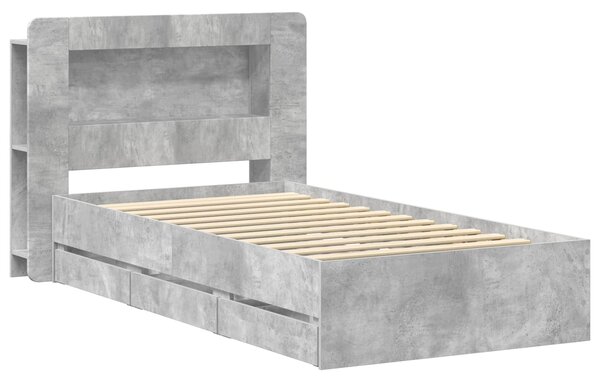 Okvir kreveta s pohranom s uzglavljem Betonska siva 90 x 190 cm - Siva / 90 x 190 cm
