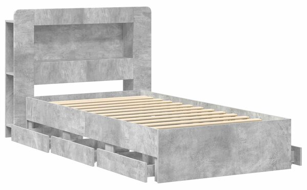 Okvir kreveta s pohranom s uzglavljem Betonska siva 90 x 190 cm - Siva / 90 x 190 cm