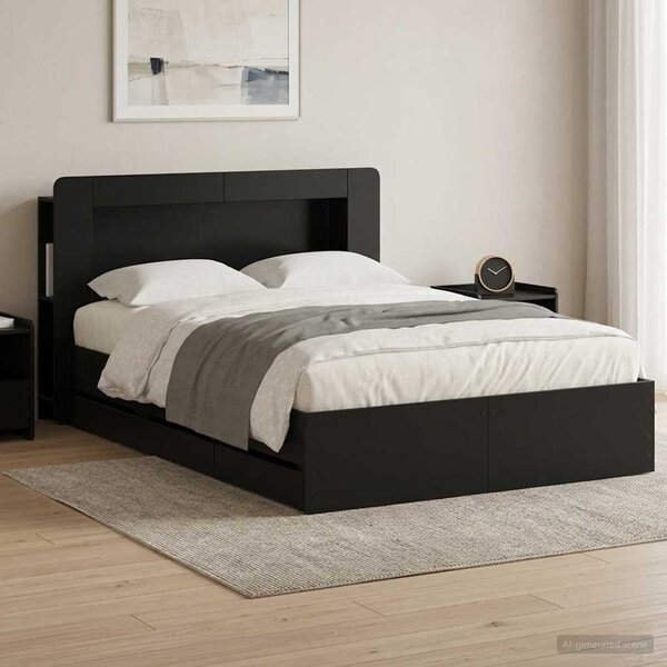 Okvir kreveta s pohranom Crna 150 x 200 cm Konstruirano drvo - Crna / 150 x 200 cm
