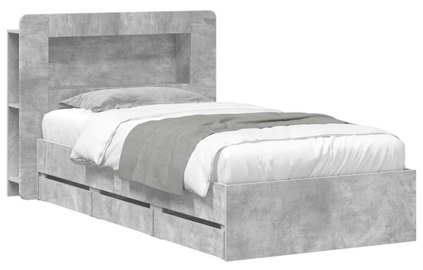 Okvir kreveta s pohranom s uzglavljem Betonska siva 90 x 190 cm - Siva / 90 x 190 cm