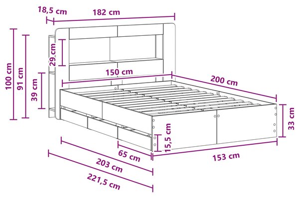 Okvir kreveta s pohranom Crna 150 x 200 cm Konstruirano drvo - Crna / 150 x 200 cm