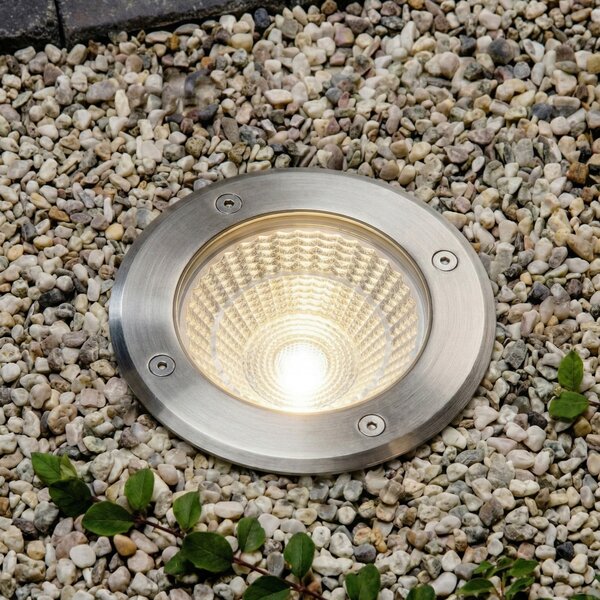 Arcchio Thentos LED ukopljena podna svjetiljka, Ø 12 cm, 60°, nikl, IP67, Metalik, Nehrđajući čelik