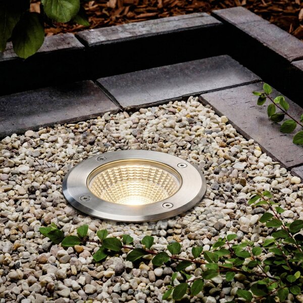 Arcchio Thentos LED ukopljena podna svjetiljka, Ø 12 cm, 60°, nikl, IP67, Metalik, Nehrđajući čelik