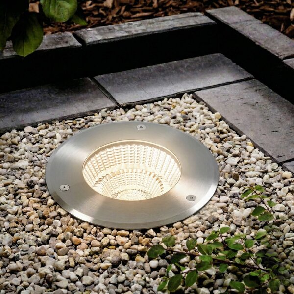 Arcchio Thentos LED ukopljena podna svjetiljka, Ø 18 cm, 60°, nikl, IP67, Metalik, Nehrđajući čelik