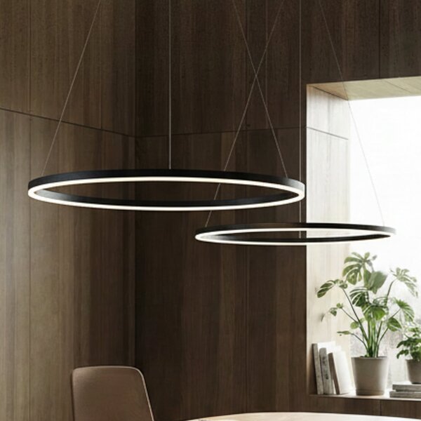 Arcchio Albiona LED viseća svjetiljka, crna, 1 prsten, Ø 80 cm, prigušiva, Crno, Kuhinja, Metal
