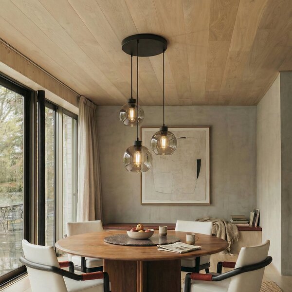 TK Lighting Viseća lampa Cubus, Ø 50 cm, 3 žarulje, dimno siva, staklo, prigušiva, Sivo, Dnevni boravak/blagovaonica, Staklo