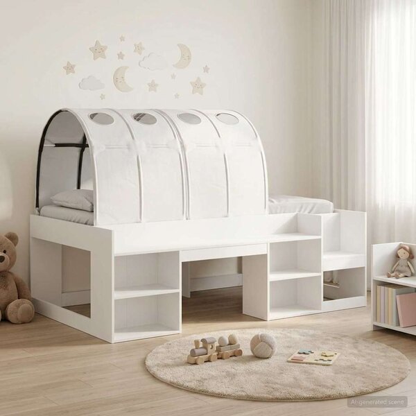 Krevet s tunelom s policom 3 pcs Bijela Konstruirano drvo - Bijela / 75 x 190 cm