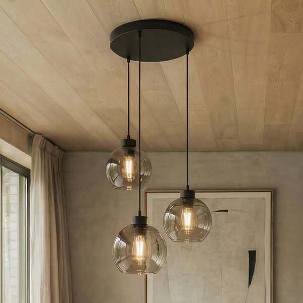 TK Lighting Viseća lampa Cubus, Ø 50 cm, 3 žarulje, dimno siva, staklo, prigušiva, Sivo, Dnevni boravak/blagovaonica, Staklo