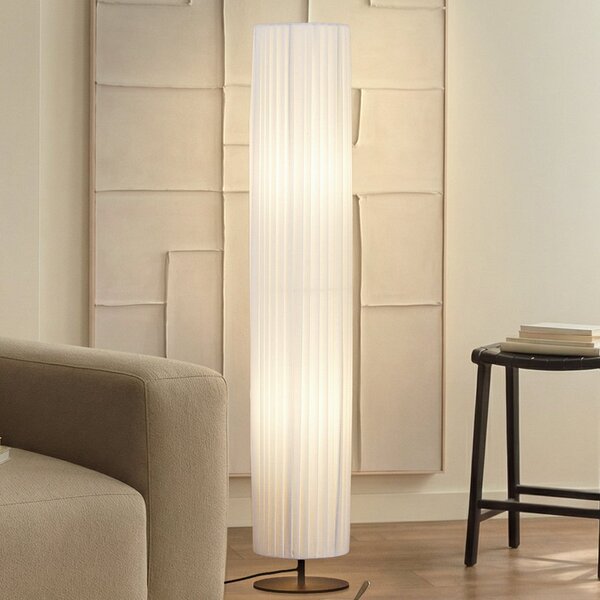 Lindby Virelle podna lampa, bijela, tekstil, visina 117 cm, E27, Bijela, Dnevni boravak/blagovaonica, Tkanina / tekstil