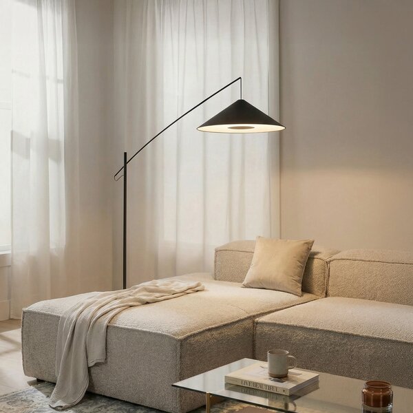 Nowodvorski Lighting Lučna svjetiljka Poise, crna, čelik, tekstil, projekcija 260 cm, Crno, Dnevni boravak/blagovaonica, Metal, Stalak kišobran