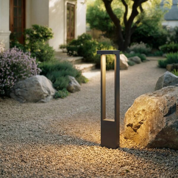 Lindby LED putna svjetiljka Lonete, visina 65 cm, antracit, IP65, Crno, Aluminij