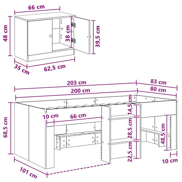 Loft krevet s ormarom s pohranom 3 pcs Bijela Konstruirano drvo - Bijela / 75 x 190 cm