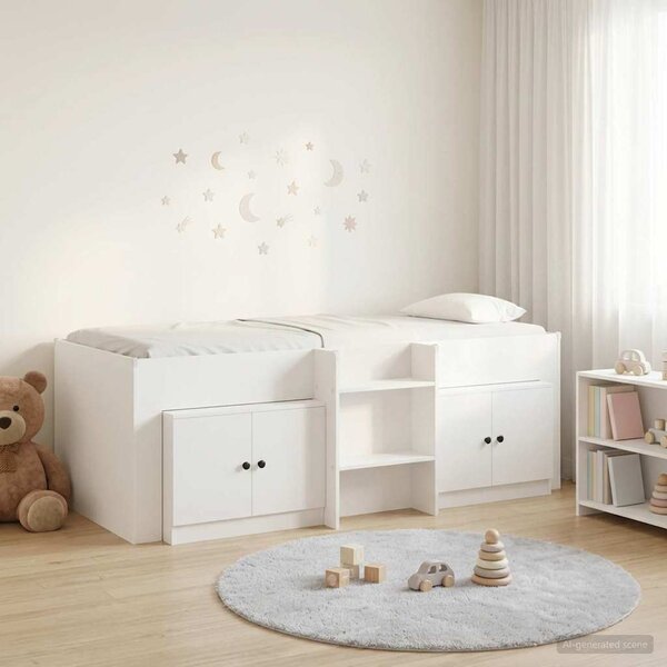 Loft krevet s ormarom s pohranom 3 pcs Bijela Konstruirano drvo - Bijela / 75 x 190 cm