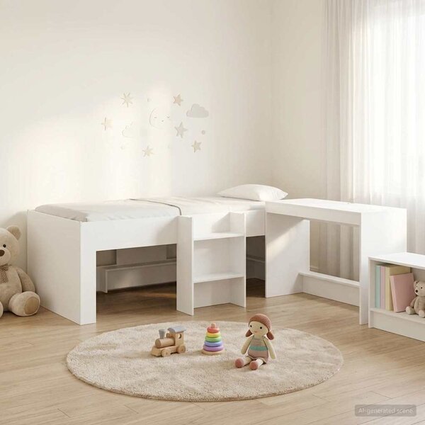 Krevet za djecu s visokim okvirom i stolom Bijela 90 x 190 cm - Bijela / 90 x 190 cm