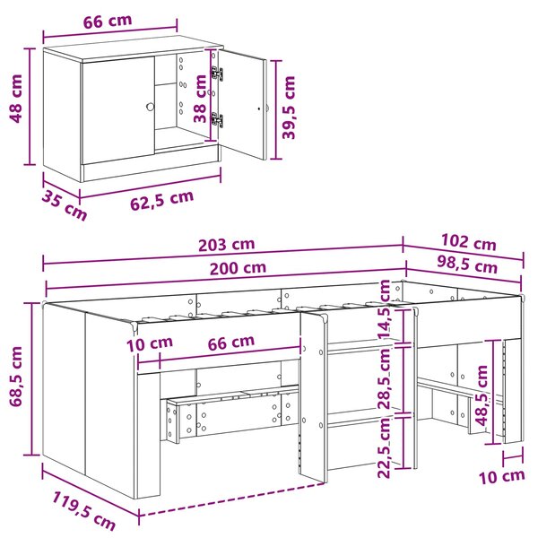 Okvir kreveta potkrovlja s ormarom s pohranom 3 pcs Bijela - Bijela / 98.5 x 200 cm