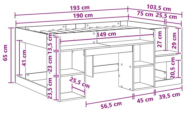 Krevet za djecu s ladicama Siva Sonoma 75 x 190 cm - Smeđa / 75 x 190 cm