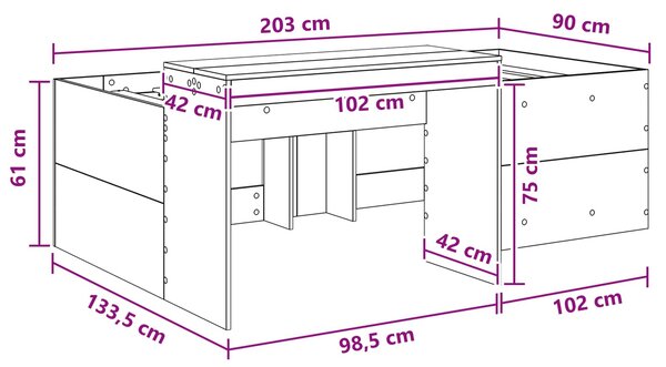 Krevet za djecu s visokim okvirom i stolom Crna 90 x 200 cm - Crna / 90 x 200 cm