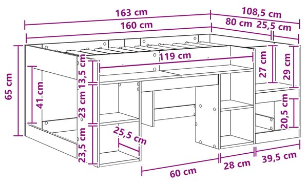 Krevet za djecu s ladicama Crni hrast 80 x 160 cm - Crna / 80 x 160 cm
